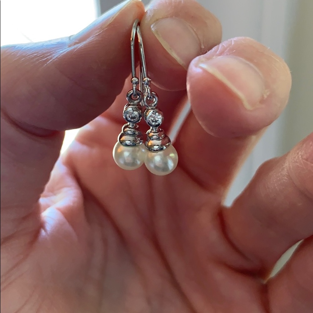 Dainty costume pearl and crystal earrings